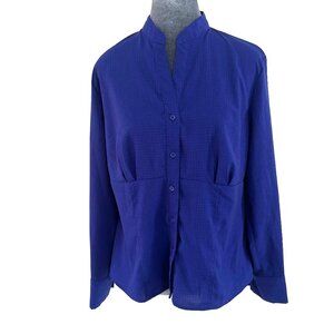 East 5th‎ Polka Dot Button Down LS Empire Waist Blouse - Blue/Black - Size LP